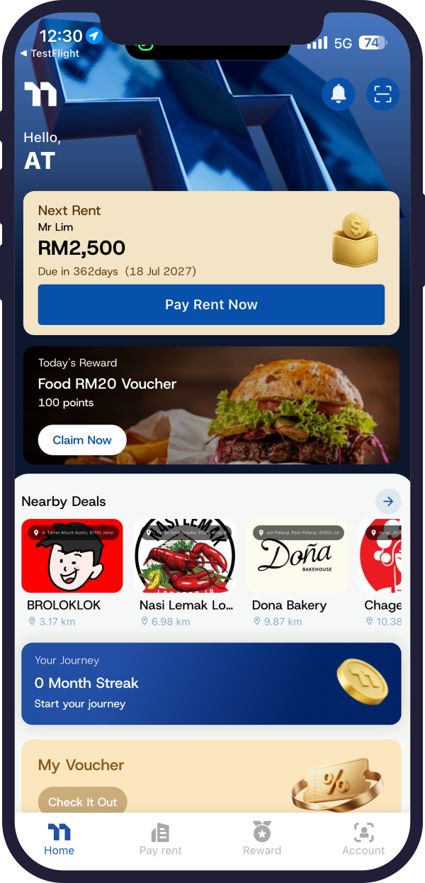 Neast rent payment and rewards screen