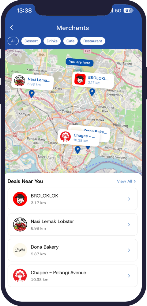 Neast nearby merchants map screen
